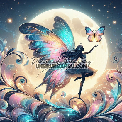 La Fée de la Lune et des Papillons (80cm x 80cm) - UnBrunBarbu