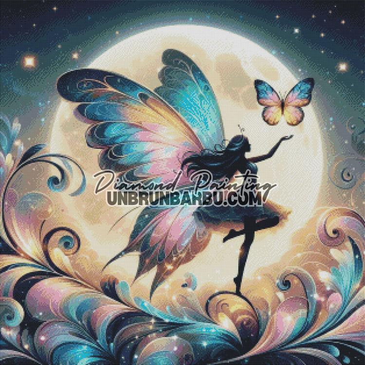 La Fée de la Lune et des Papillons (80cm x 80cm) - UnBrunBarbu