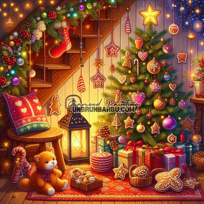 La Magie du Salon de Noël (90cm x 90cm) - UnBrunBarbu