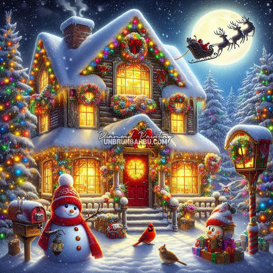 La Maison de Noël Enchantée (110cm x 110cm) - UnBrunBarbu