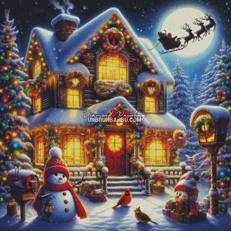La Maison de Noël Enchantée (110cm x 110cm) - UnBrunBarbu