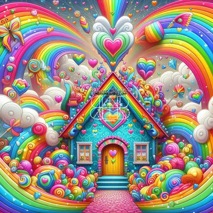 La Maison des Arcs - en - Ciel. (100cm x 100cm). - UnBrunBarbu