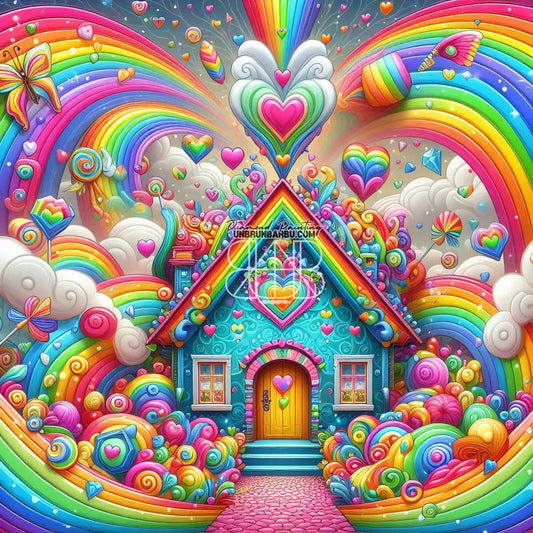 La Maison des Arcs - en - Ciel. (100cm x 100cm). - UnBrunBarbu