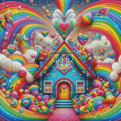 La Maison des Arcs - en - Ciel. (100cm x 100cm). - UnBrunBarbu
