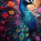 La Majesté d’un Paon parmi les Fleurs. (50cm x 100cm). - UnBrunBarbu