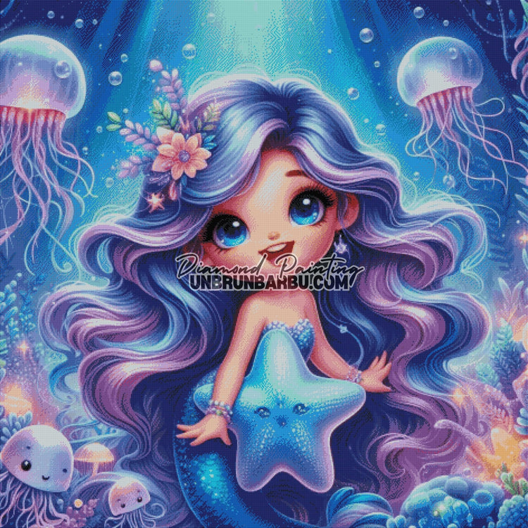 La Sirène et l’Étoile Magique (120cm x 120cm) - UnBrunBarbu
