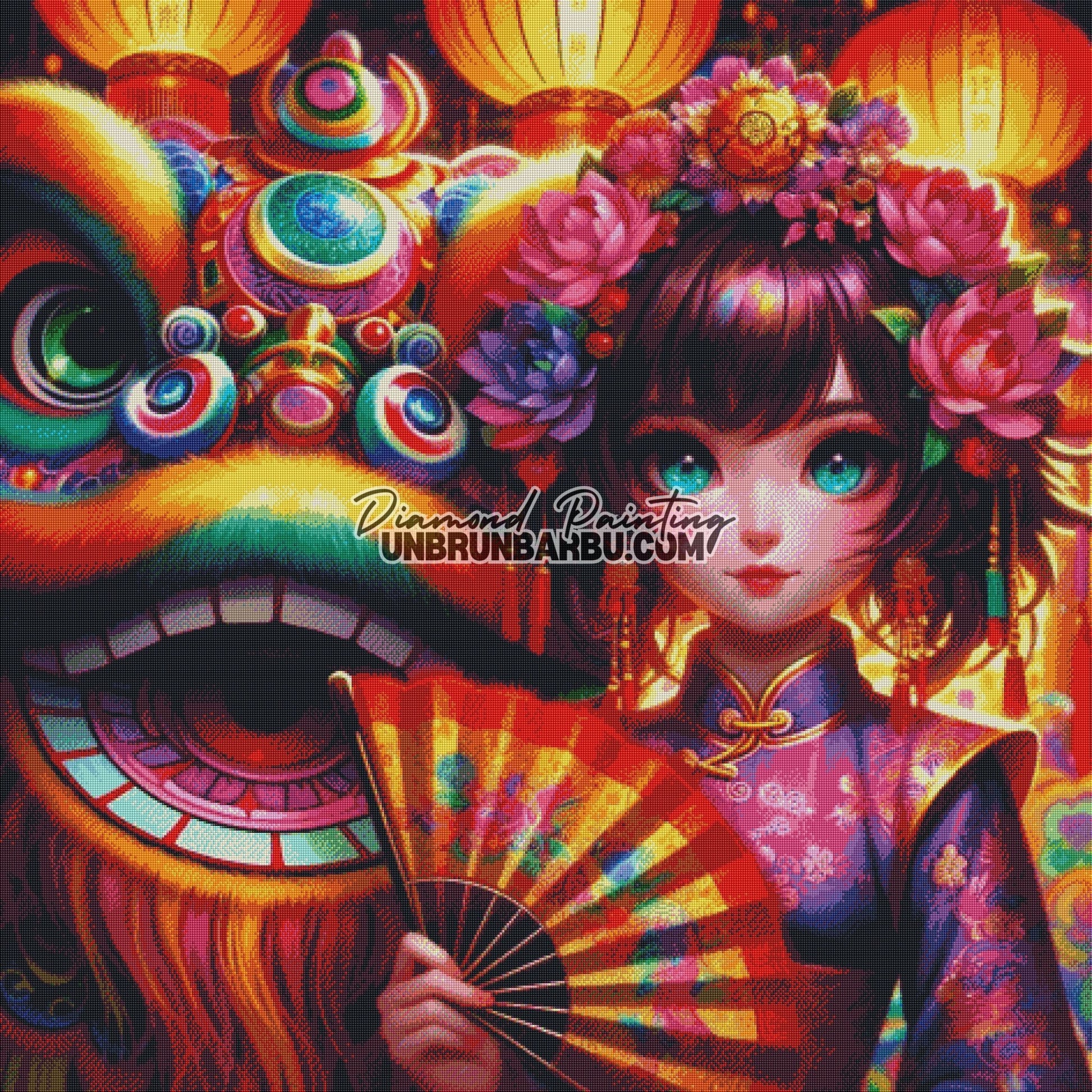 Lanternes et Légendes : Un Voyage au Cœur des Traditions Asiatiques (120cm x 120cm) - UnBrunBarbu