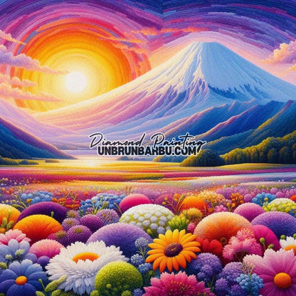L'Aube Éternelle sur la Vallée des Fleurs (100cm x 100cm) - UnBrunBarbu