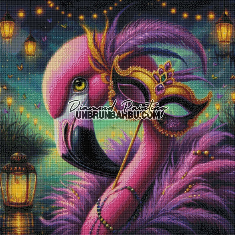 Le Bal Masqué du Flamant Rose (90cm x 90cm) - UnBrunBarbu