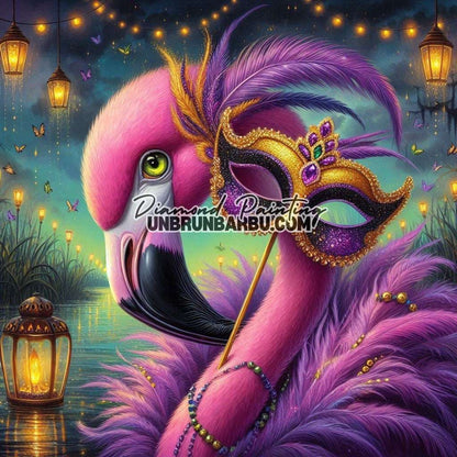 Le Bal Masqué du Flamant Rose (90cm x 90cm) - UnBrunBarbu