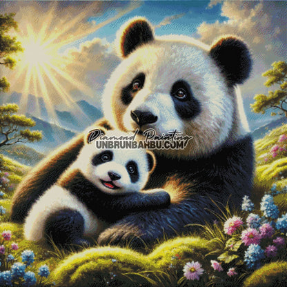 Le Bonheur D'une Famille Panda (90cm x 90cm) - UnBrunBarbu