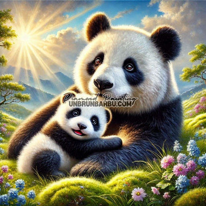 Le Bonheur D'une Famille Panda (90cm x 90cm) - UnBrunBarbu