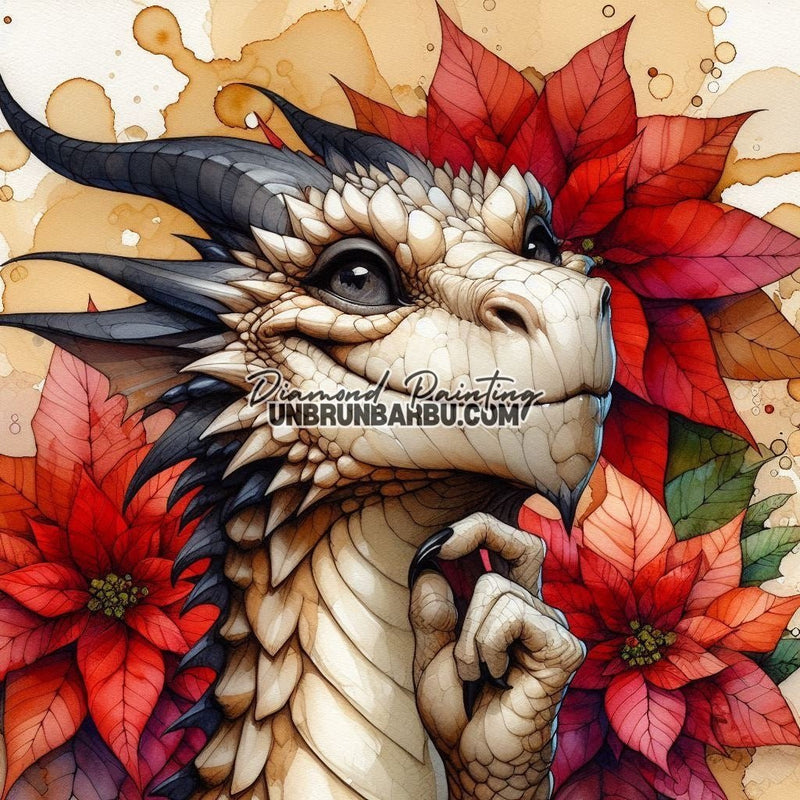 Le Dragon des Poinsettias (90cm x 90cm) - UnBrunBarbu