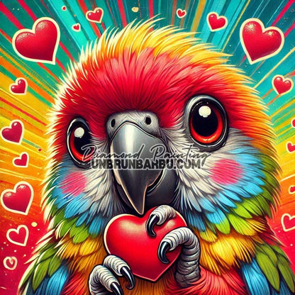 Le Perroquet des Cœurs Joyeux (80cm x 80cm) - UnBrunBarbu