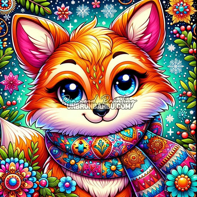 Le Renard au Foulard Enchanté (60cm x 60cm) - UnBrunBarbu