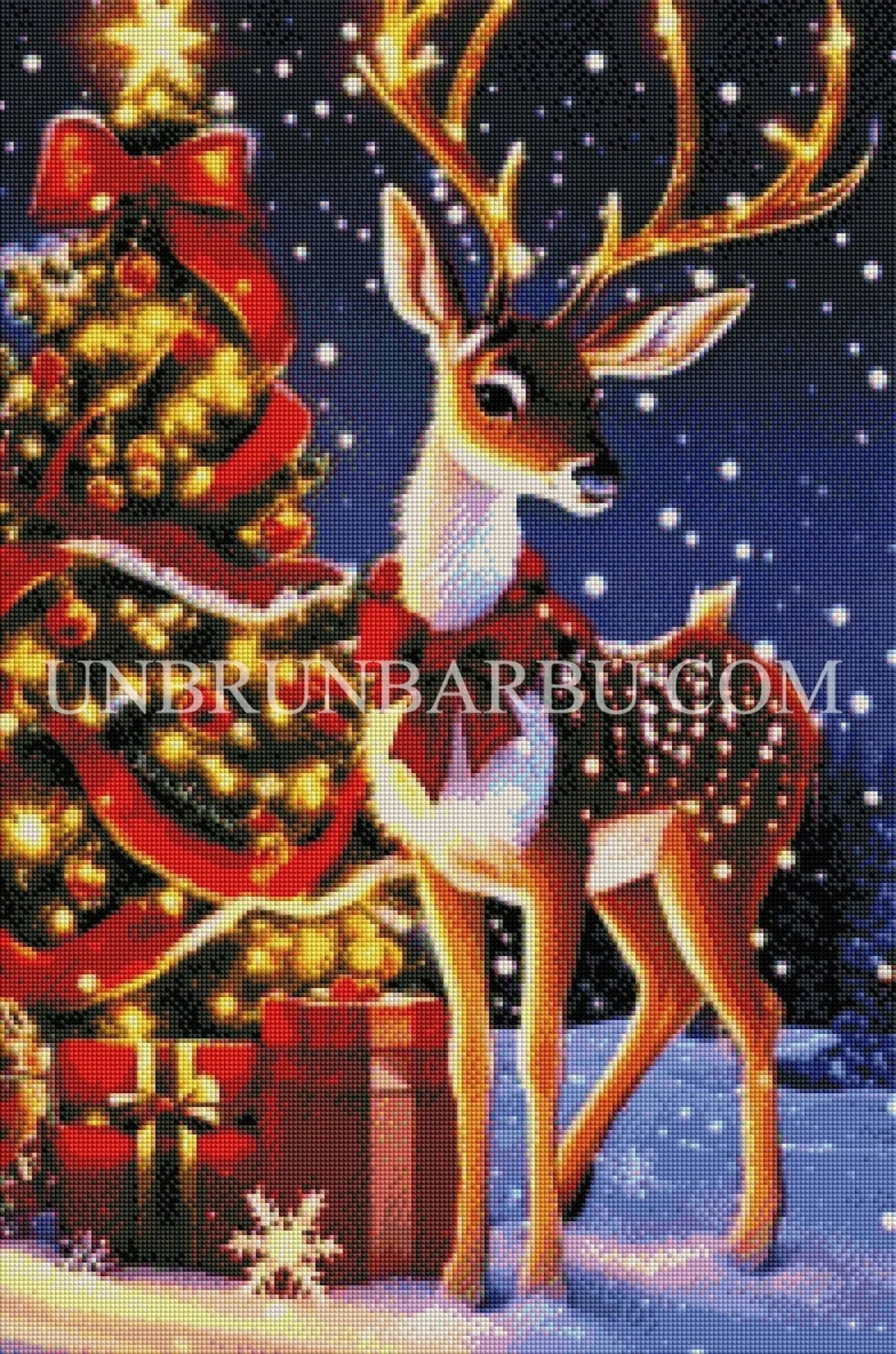 Le Renne de Noël dans son Royaume Enneigé. (50cm x 75cm). - UnBrunBarbu