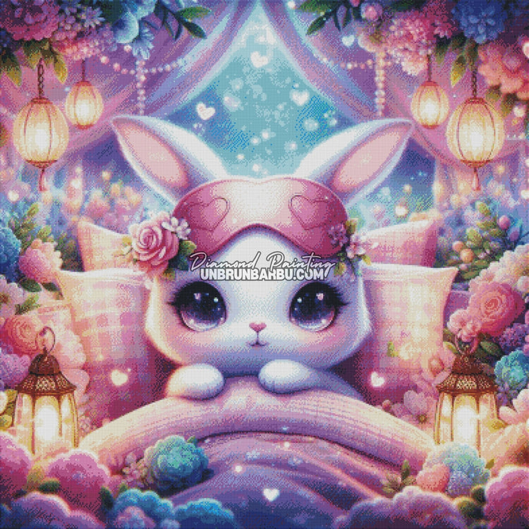 Le Rêve Doux du Lapin Étoilé (100cm x 100cm) - UnBrunBarbu