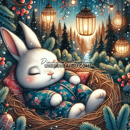 Le Rêve du Lapin d’Hiver (70cm x 70cm) - UnBrunBarbu