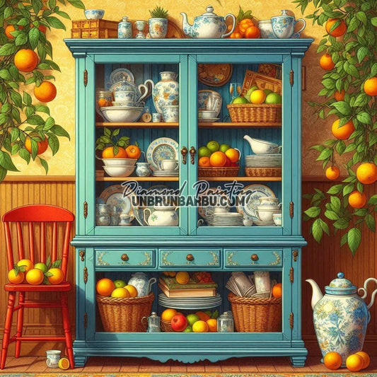 Le Vaisselier aux Oranges Enchantées (80cm x 80cm) - UnBrunBarbu