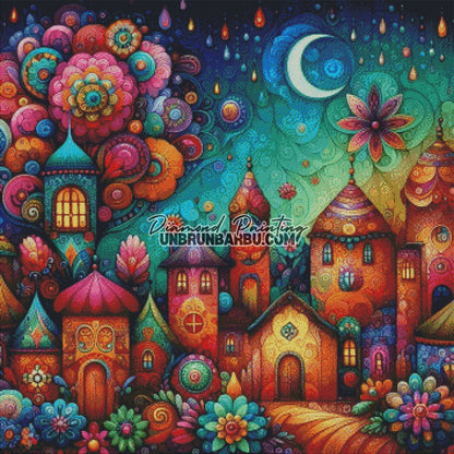 Le Village Enchanté (90cm x 90cm) - UnBrunBarbu