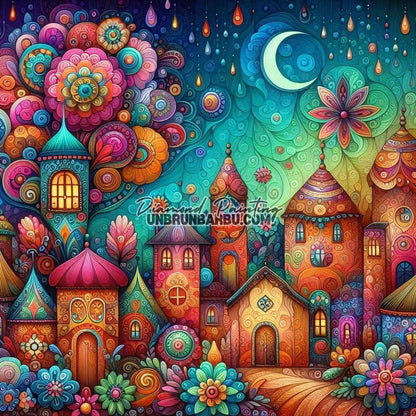 Le Village Enchanté (90cm x 90cm) - UnBrunBarbu