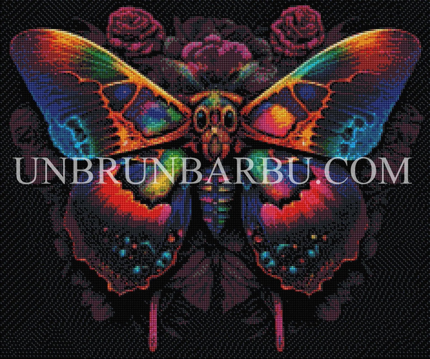 L’Éclat Obscur – Papillon de Nuit aux Ailes Arc - en - ciel. (60cm x 50cm). - UnBrunBarbu