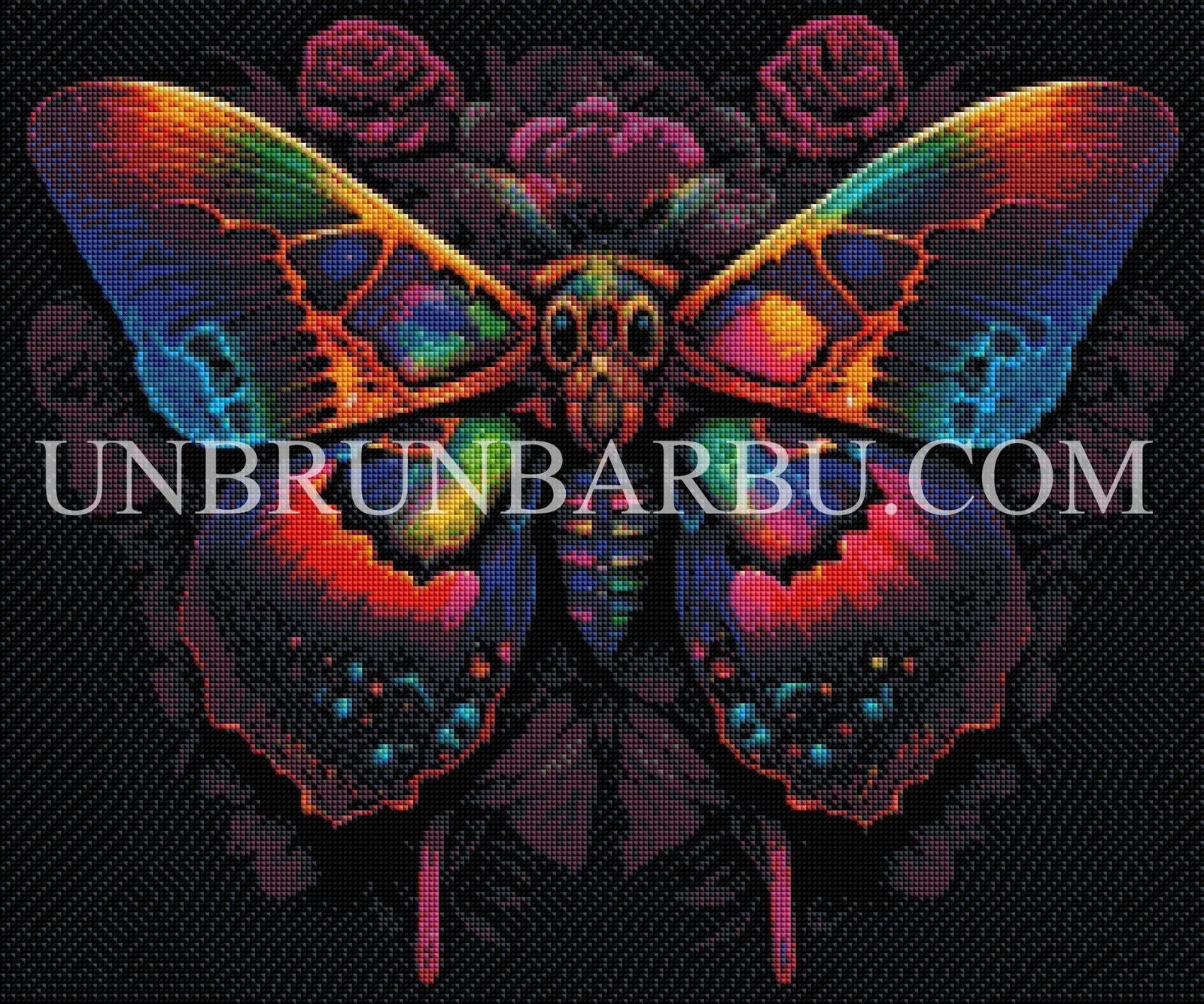 L’Éclat Obscur – Papillon de Nuit aux Ailes Arc - en - ciel. (60cm x 50cm). - UnBrunBarbu