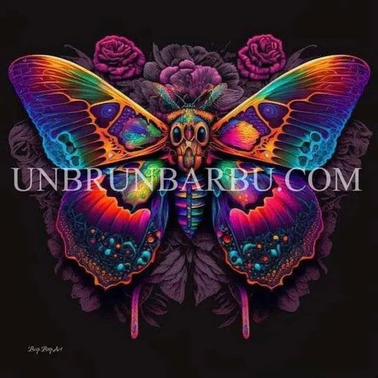 L’Éclat Obscur – Papillon de Nuit aux Ailes Arc - en - ciel. (60cm x 50cm). - UnBrunBarbu