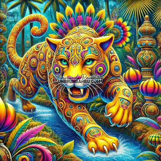 Légende du Jaguar de Lune (120cm x 120cm) - UnBrunBarbu