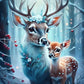 L’Élégance Hivernale Une Maman Biche et Son Faon. (60cm x 60cm). - UnBrunBarbu