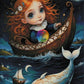L’Émerveillement Nocturne : Aventure Enfantine avec le Dauphin Doré. (60cm x 120cm). - UnBrunBarbu