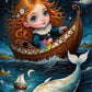 L’Émerveillement Nocturne : Aventure Enfantine avec le Dauphin Doré. (60cm x 120cm). - UnBrunBarbu