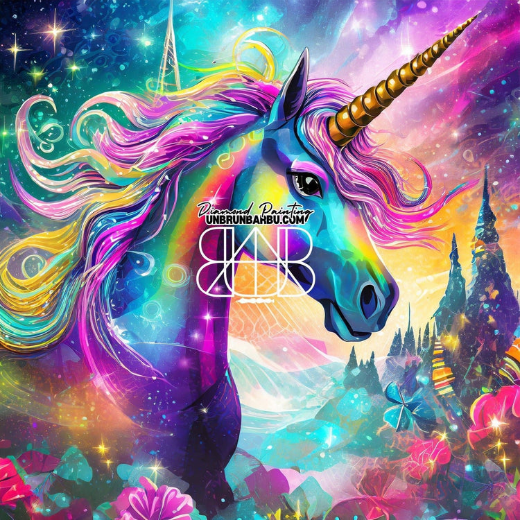 L'Enchantement de la Licorne Arc - en - Ciel (100cm x 100cm) - UnBrunBarbu