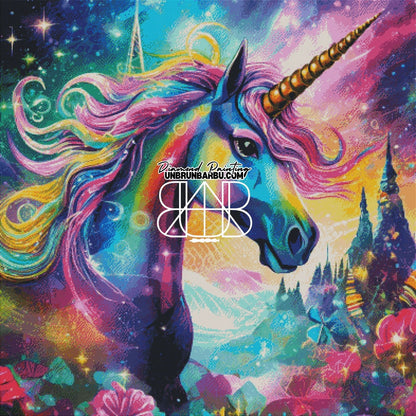 L'Enchantement de la Licorne Arc - en - Ciel (100cm x 100cm) - UnBrunBarbu