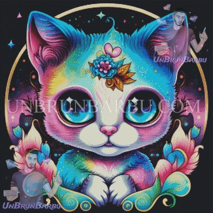 L’énergie des couleurs du chat Kawaii. (80cm x 80cm) - UnBrunBarbu
