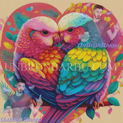 Les Inséparables Colorés. (80cm x 80cm) - UnBrunBarbu