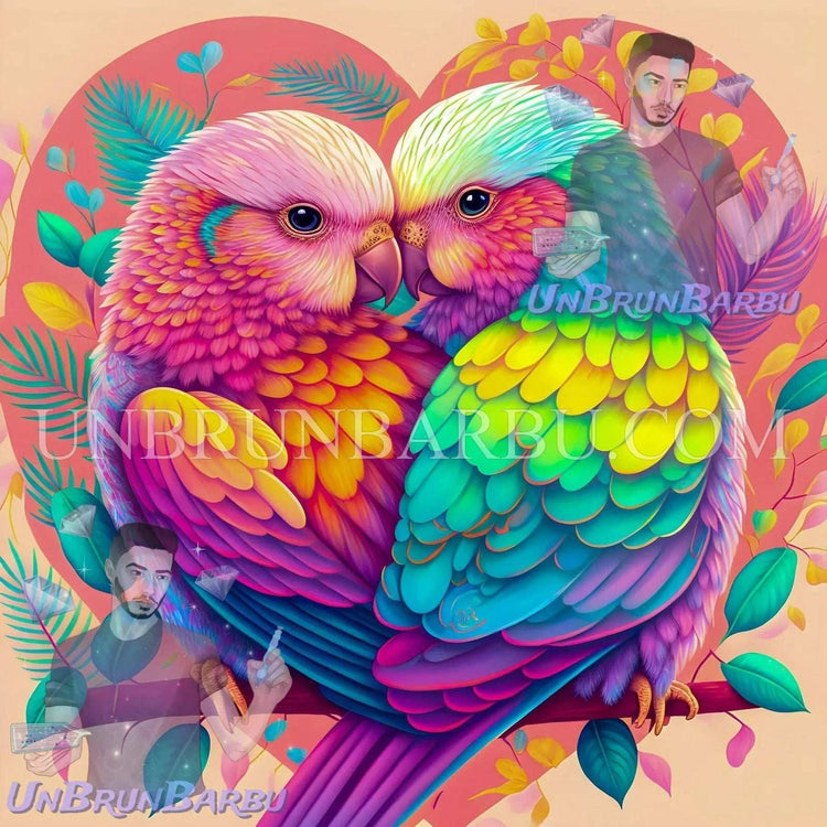 Les Inséparables Colorés. (80cm x 80cm) - UnBrunBarbu