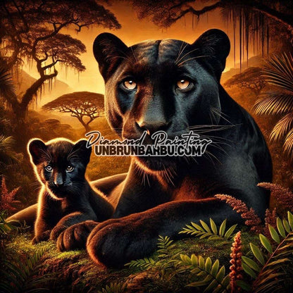 Les Panthères au Crépuscule (120cm x 120cm) - UnBrunBarbu