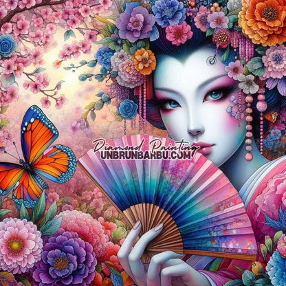 L’Éventail de la Geisha (100cm x 100cm) - UnBrunBarbu