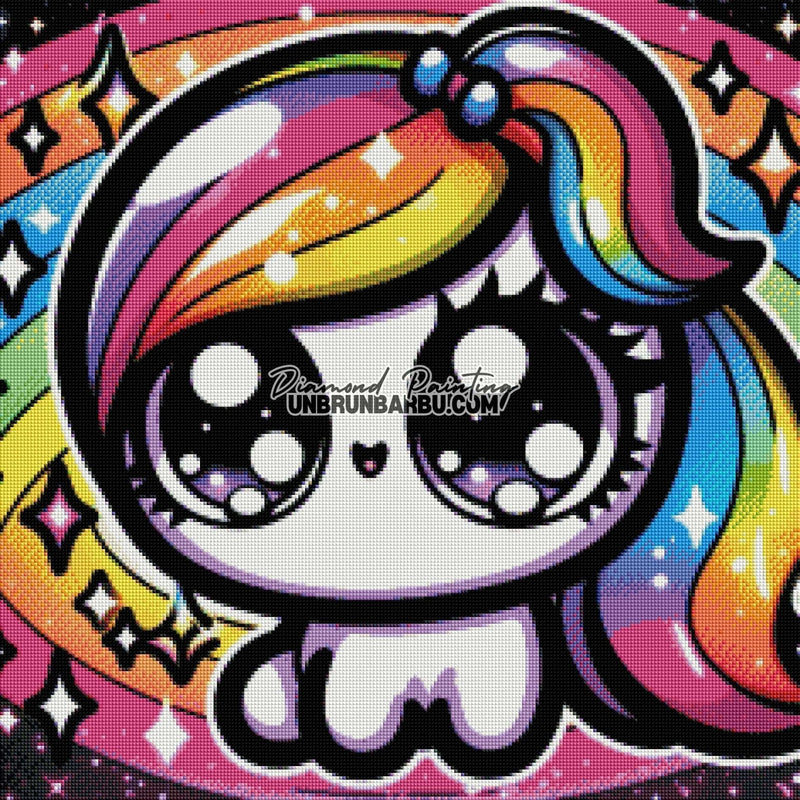 Licorne Kawaii aux Éclats Arc - en - Ciel (60cm x 60cm) - UnBrunBarbu