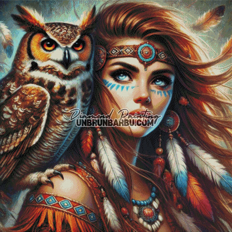 L’Indienne et l’Esprit de la Nuit (100cm x 100cm) - UnBrunBarbu