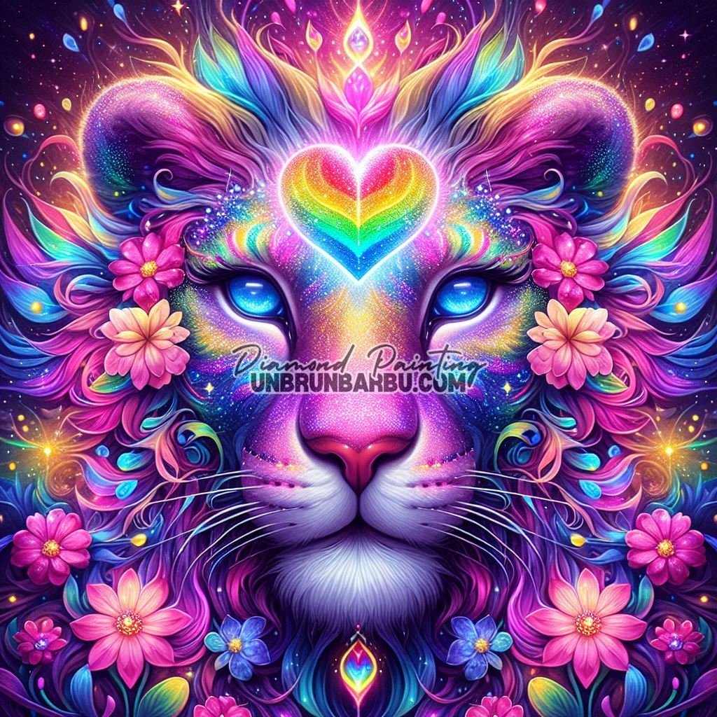 Lion Cœur Arc - en - Ciel (90cm x 90cm) - UnBrunBarbu