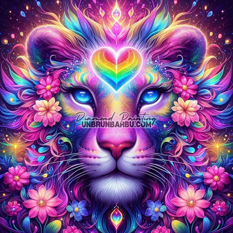 Lion Cœur Arc - en - Ciel (90cm x 90cm) - UnBrunBarbu