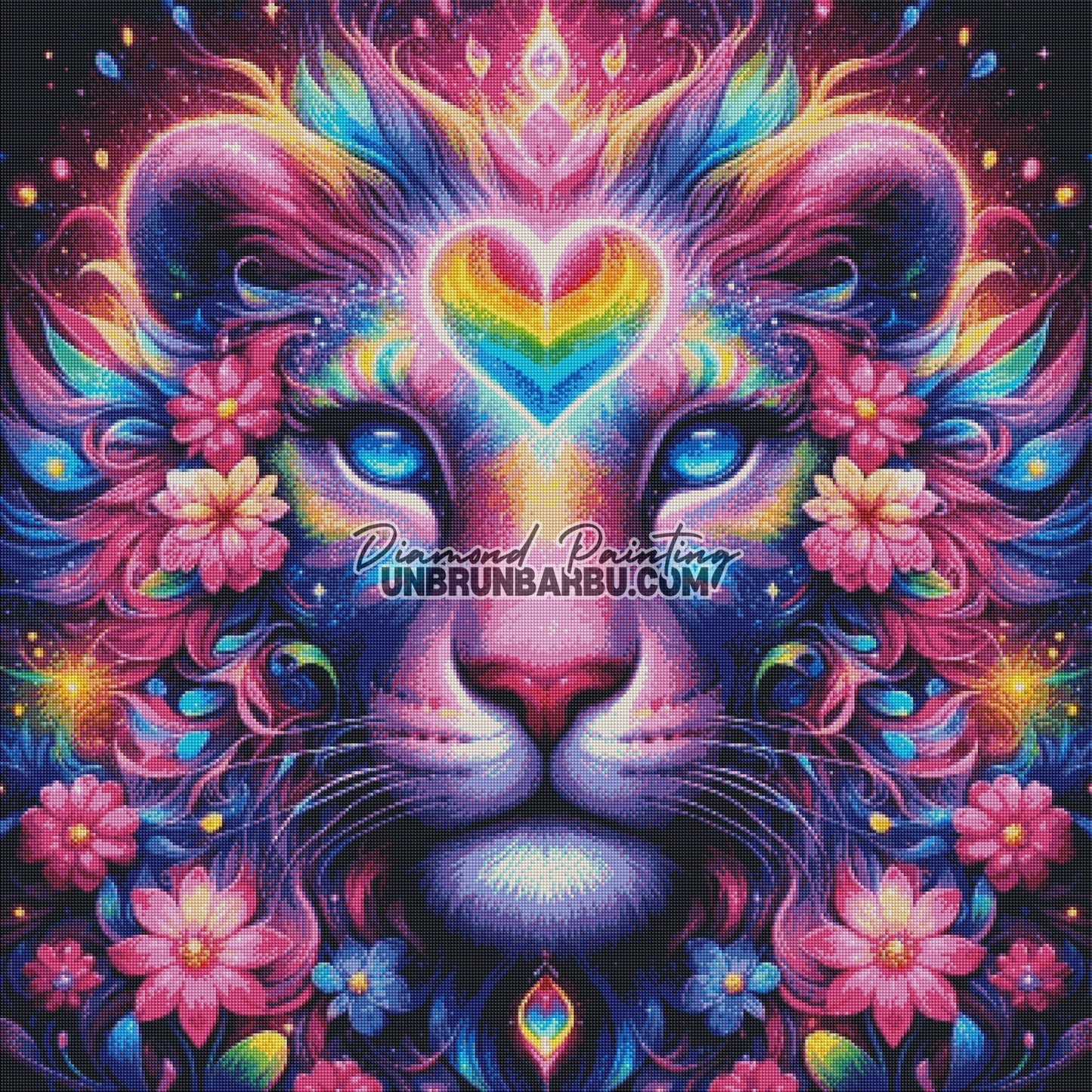 Lion Cœur Arc - en - Ciel (90cm x 90cm) - UnBrunBarbu