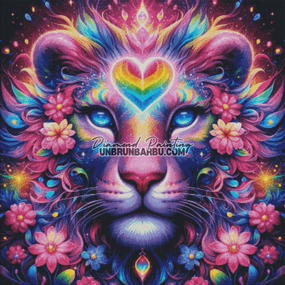 Lion Cœur Arc - en - Ciel (90cm x 90cm) - UnBrunBarbu