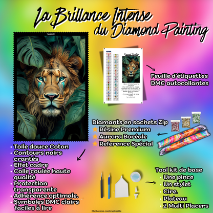 kit diamond painting lion mystique jungle 60x90 contenu complet