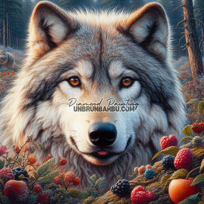 Loup et les Baies Mystiques (90cm x 90cm) - UnBrunBarbu