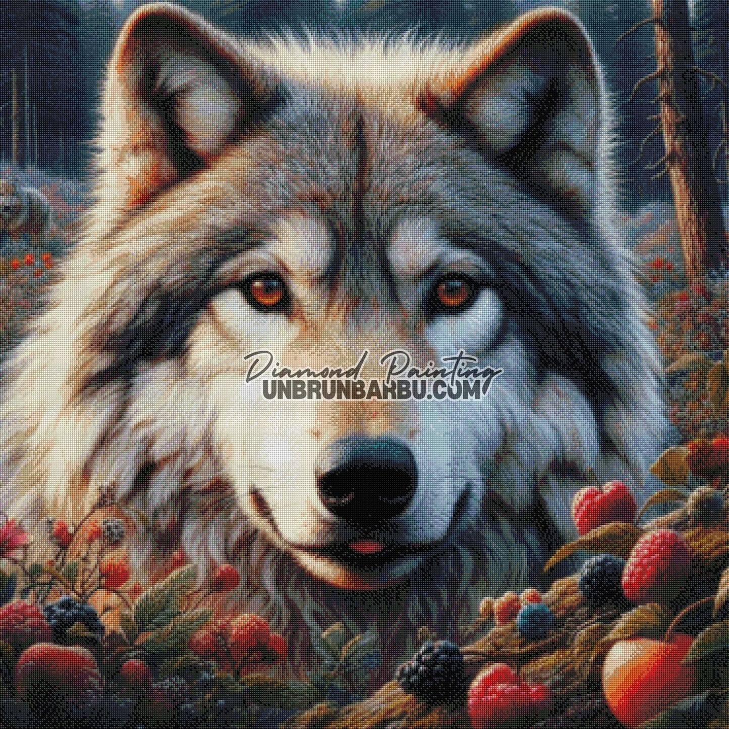 Loup et les Baies Mystiques (90cm x 90cm) - UnBrunBarbu