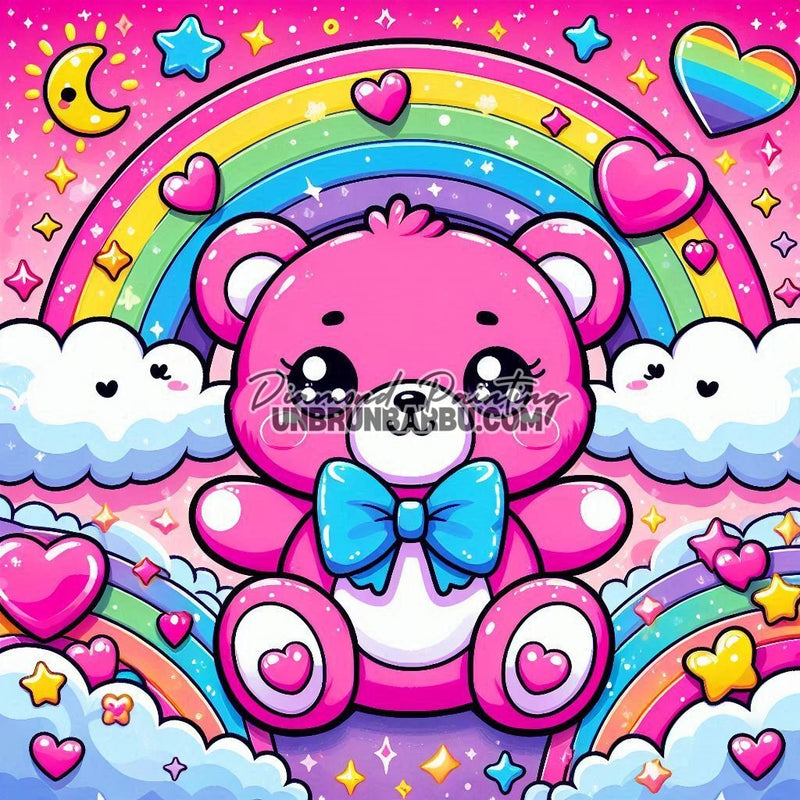L'Ours et le Cœur de l'Arc - en - ciel (60cm x 60cm) - UnBrunBarbu