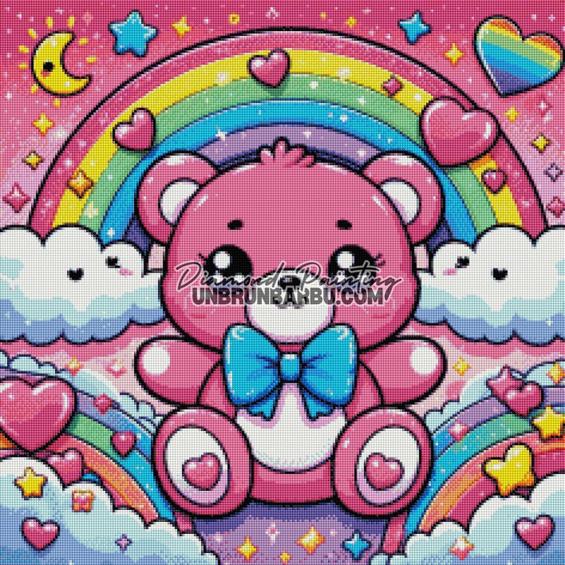 L'Ours et le Cœur de l'Arc - en - ciel (60cm x 60cm) - UnBrunBarbu